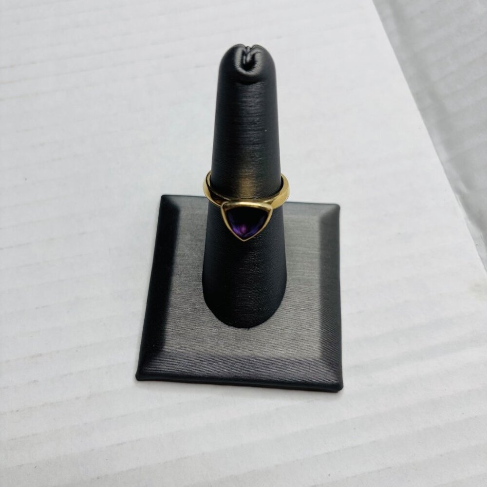 ⛔️SOLD⛔️Signed 14K FP Trillion-Cut Amethyst Triangle Ring Size 7 - Picture 3 of 10